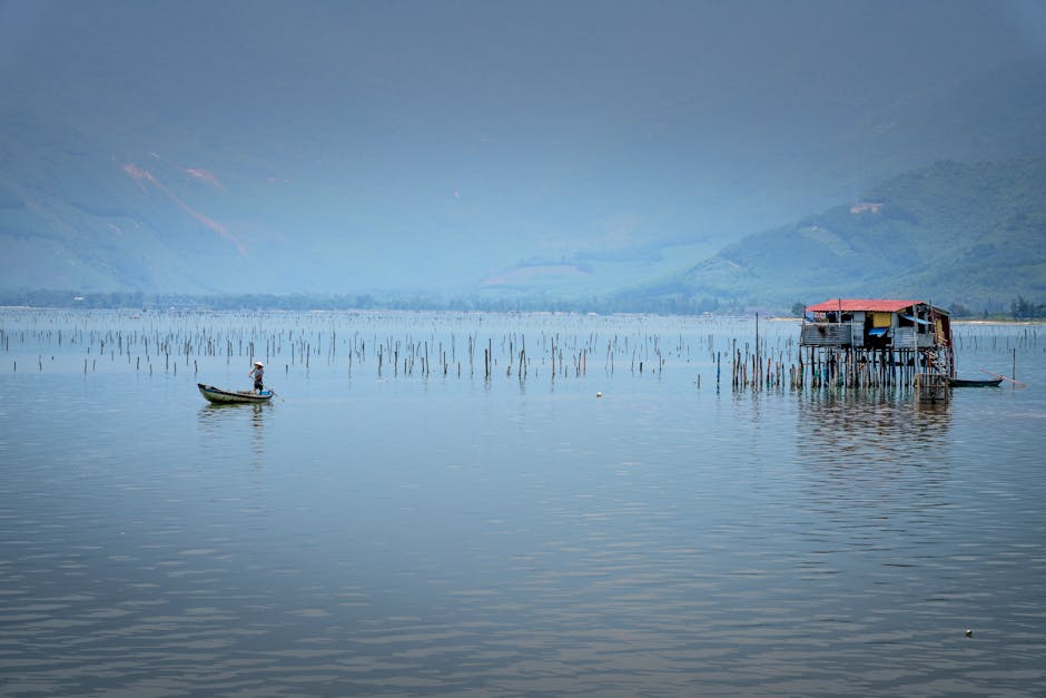 Pescador pescando carpas em um lago congelado durante o inverno