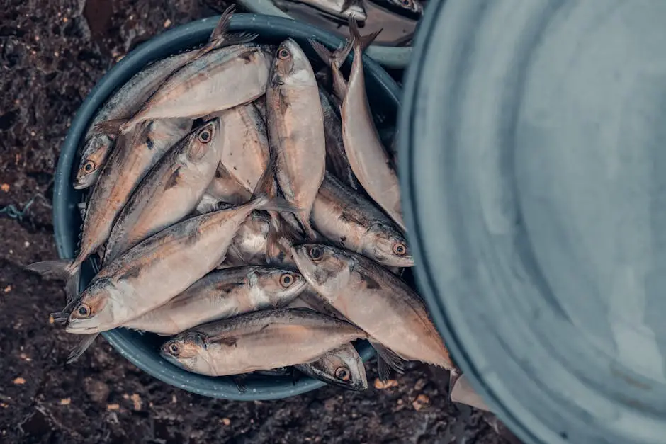 Imagem realista de equipamentos de pesca no frio, como iscas e anzóis, em um ambiente gelado