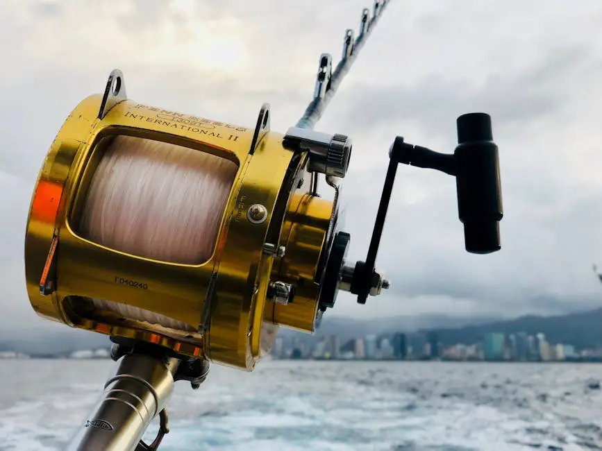 A close-up view of a fishing reel's advanced drag system, showcasing its smooth operation and precise control