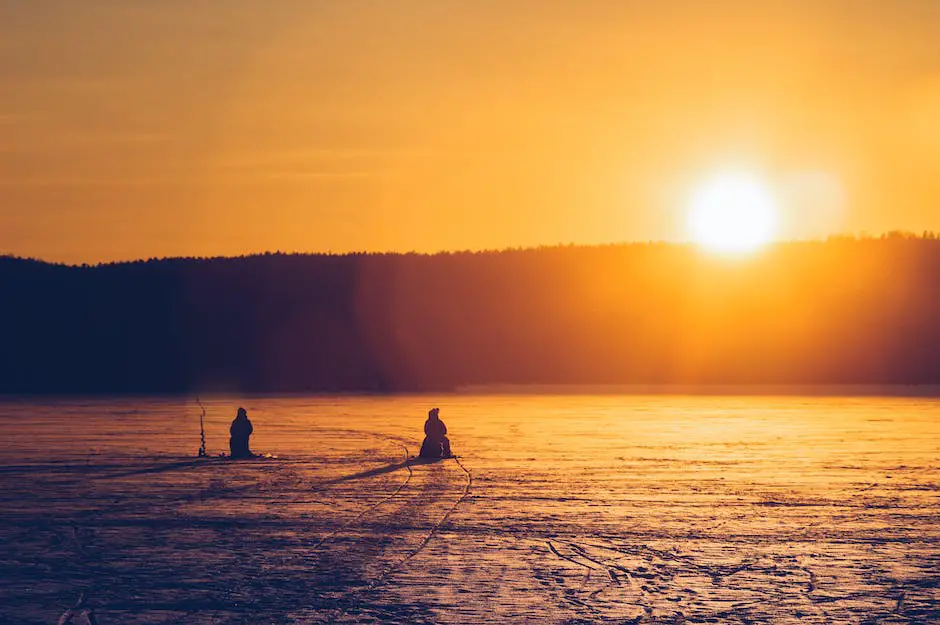 person fishing in winter by a lake