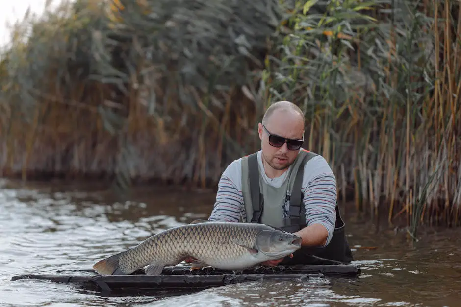 Pescador vestido adequadamente para pescar carpas no inverno