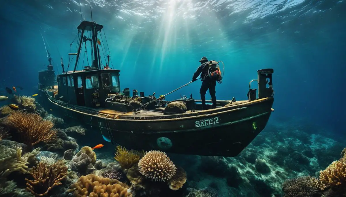 Imagem de um pescador submarino explorando o fundo do mar