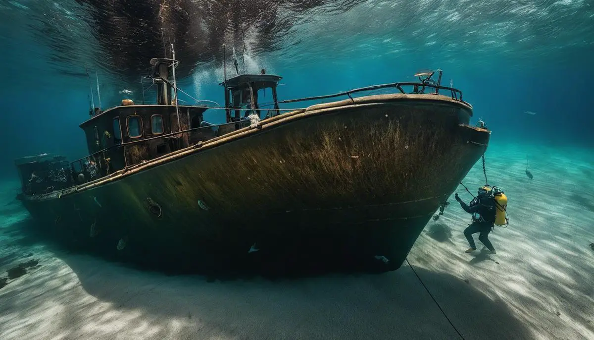 Fotografia de um pescador submarino em ação, explorando as belezas marinhas.