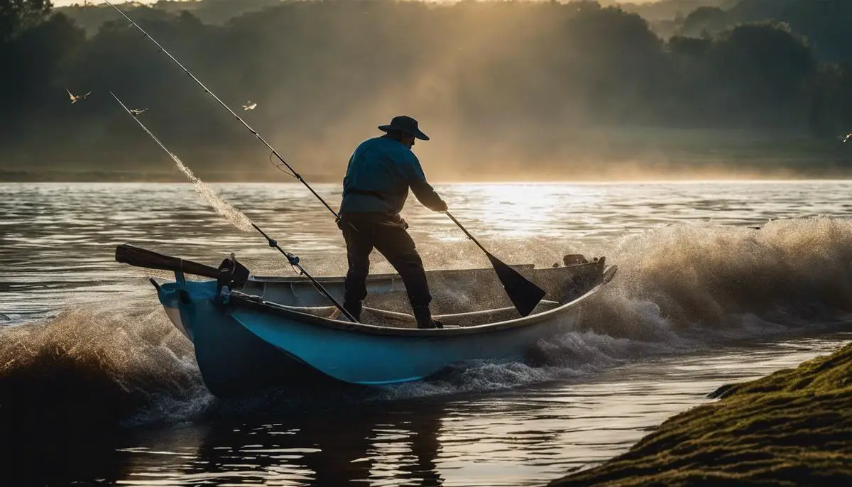 Imagem de um pescador devolvendo um peixe à água após a captura, praticando a pesca esportiva de forma consciente e sustentável