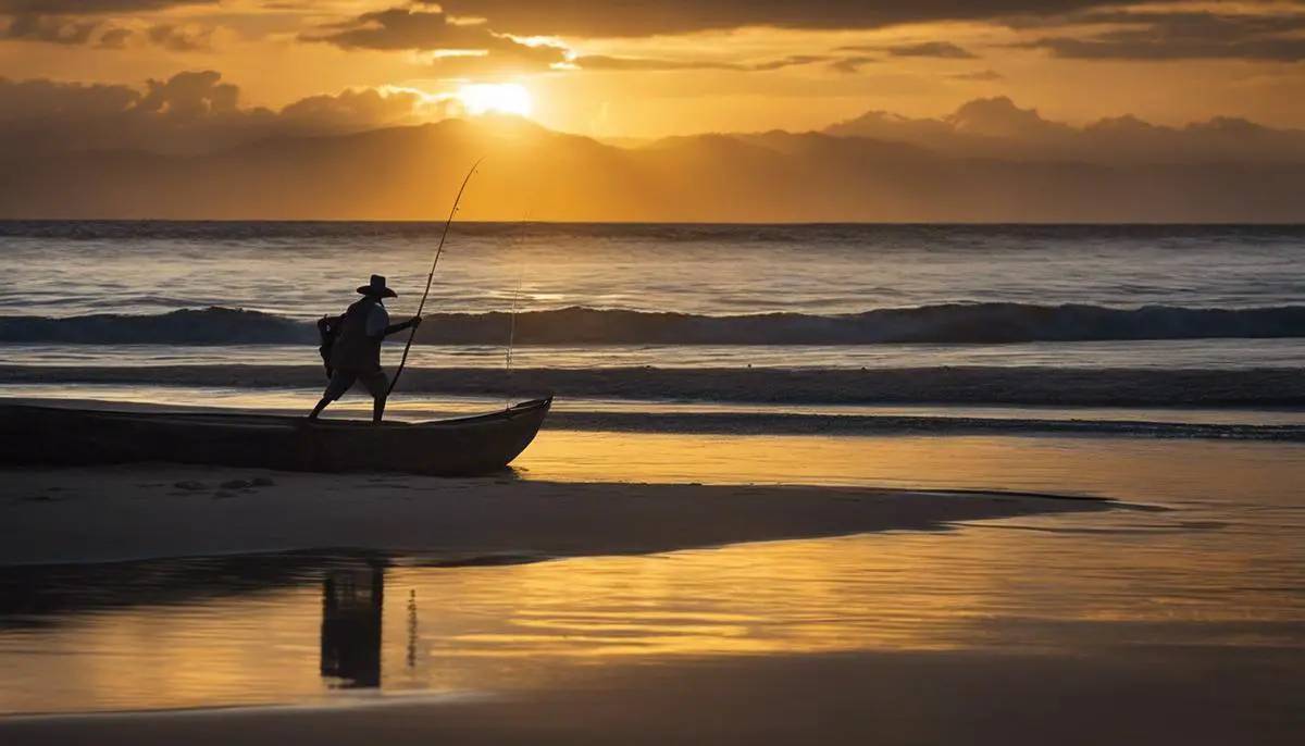 Imagem de uma pessoa pescando um Tucunaré em um rio