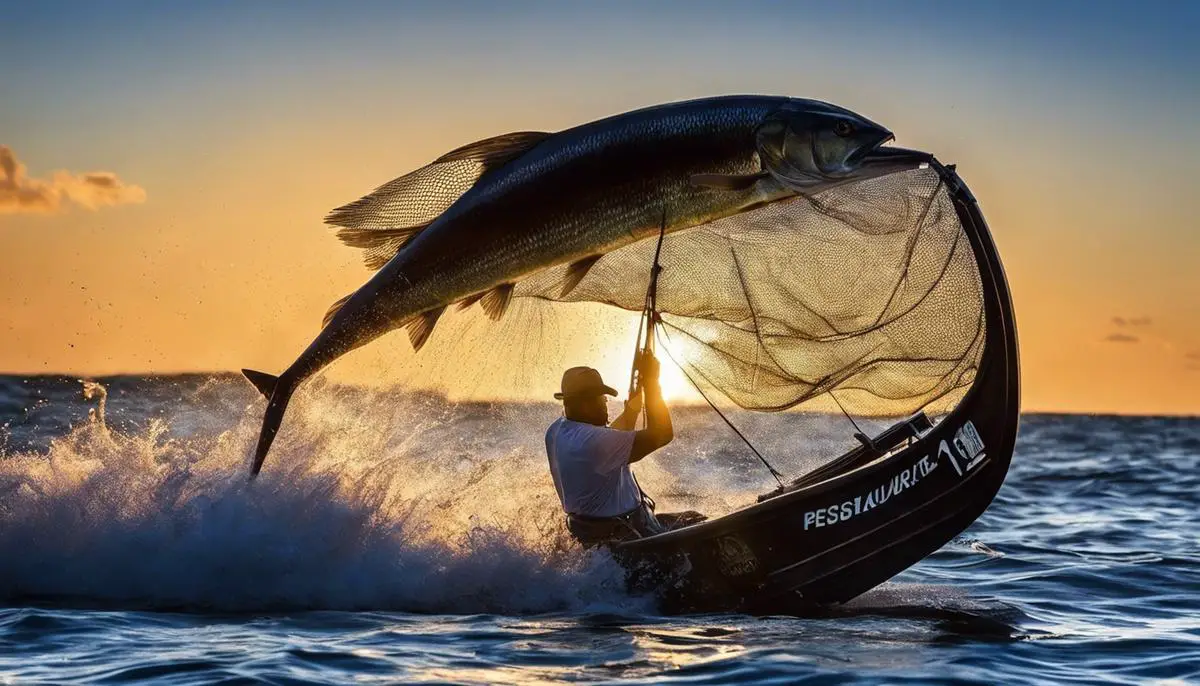 Imagem de pesca de tucunaré em um caiaque, mostrando um pescador segurando um tucunaré grande.