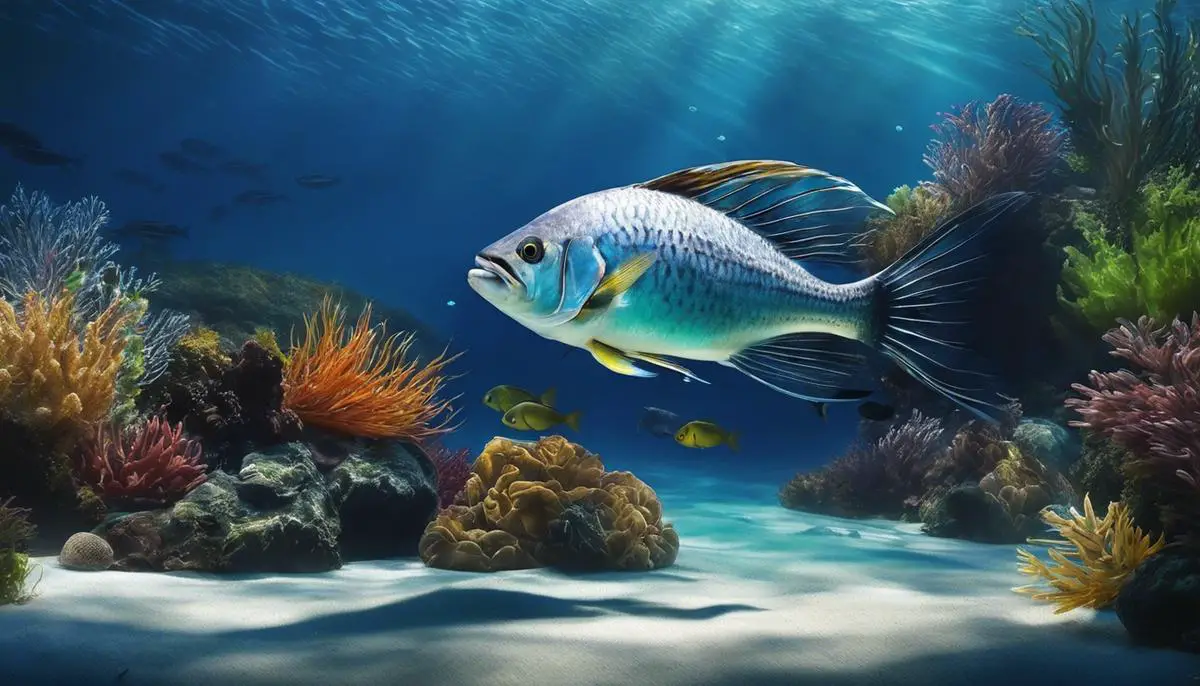 Imagem ilustrativa de um Tucunaré sendo pescado em ambiente aquático